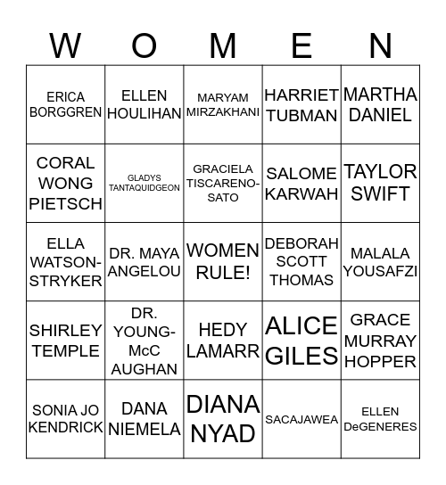 HQ-WAAC - WOMEN'S HISTORY MONTH 2015 Bingo Card