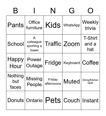 Working from Home Bingo 2021 - 1 Bingo Card