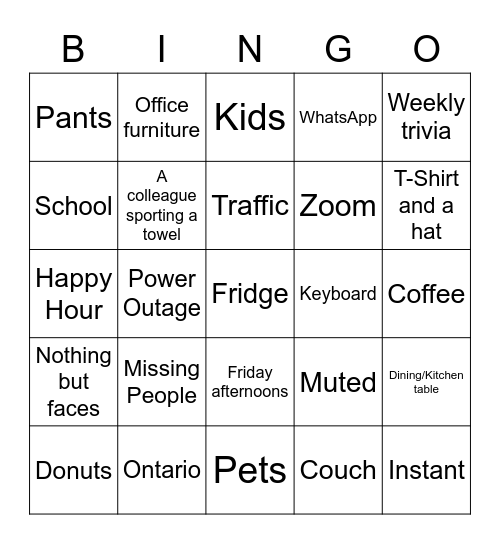 Working from Home Bingo 2021 - 1 Bingo Card