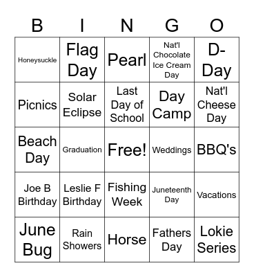 JUNE Bingo Card