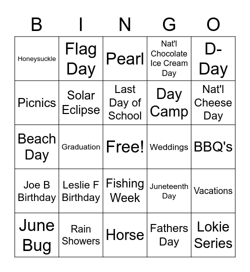 JUNE Bingo Card