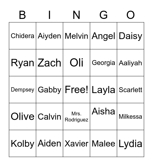 First Grade Friend Bingo Card