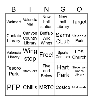 Landmarks Bingo Card