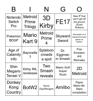 Nintendo E3 Bingo Card Bingo Card