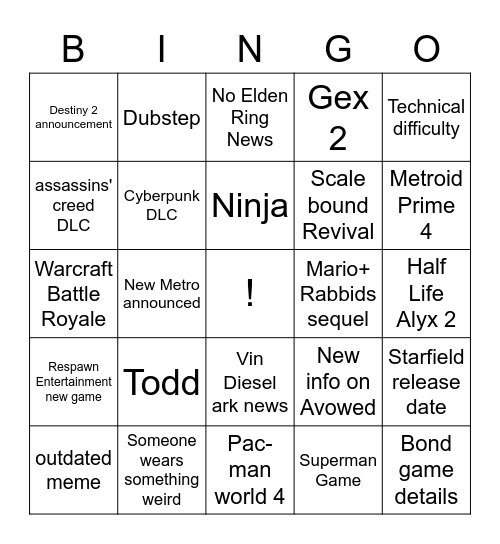 E3 E3 E3 Bingo Card