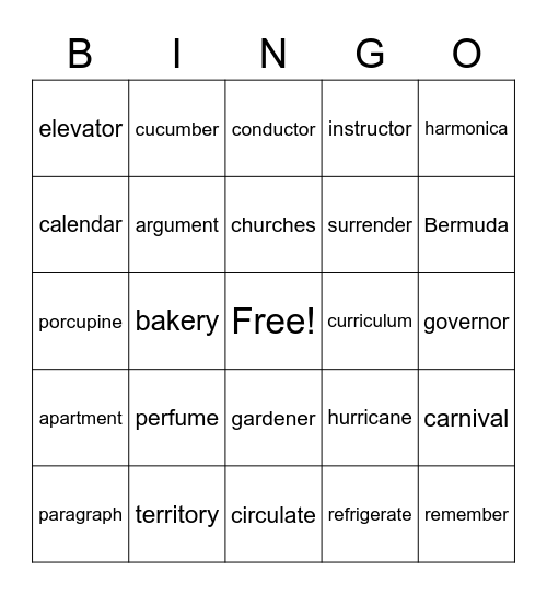 r - Controlled Vowels Bingo Card