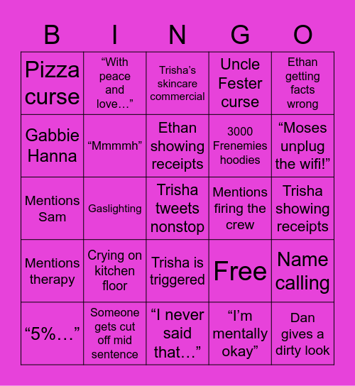 Frenemies Bingo Card