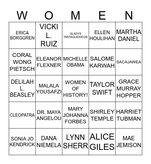 HQ-WAAC - WOMEN'S HISTORY MONTH 2015 Bingo Card
