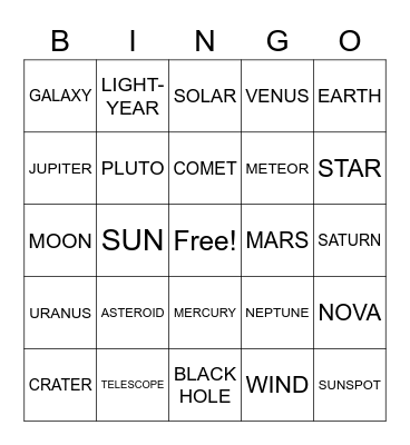 Outer Space Bingo Card