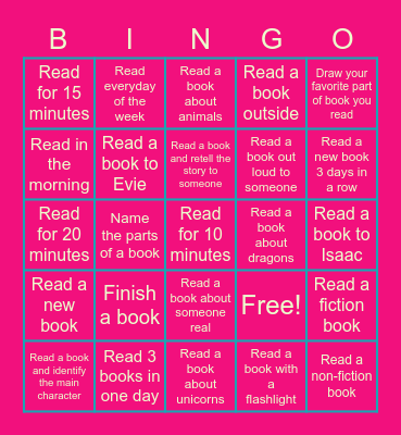 Keira's Summer Reading Bingo Card