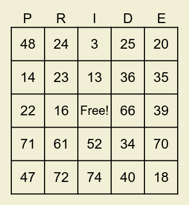 Pride Month Bingo! Bingo Card