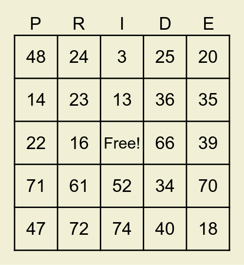 Pride Month Bingo! Bingo Card