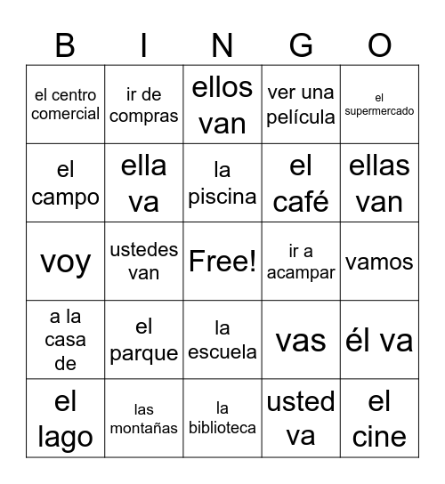 ¿Adónde vas? Bingo Card