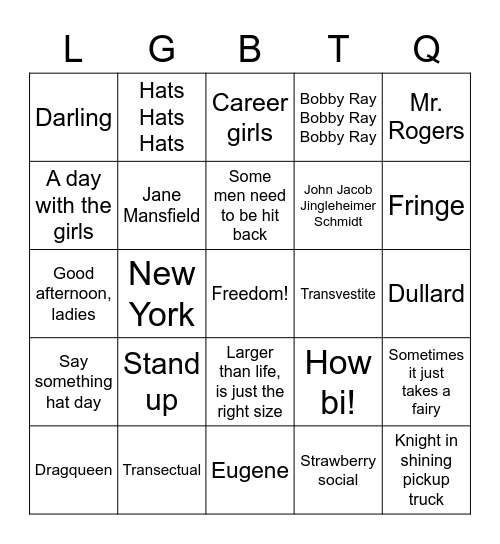 To Wong Foo Bingo Card