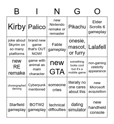 E3 Bingo Card