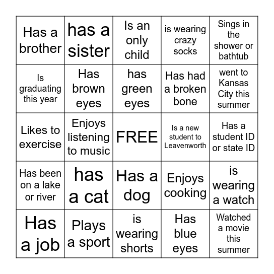 "Get to Know You" Bingo Card