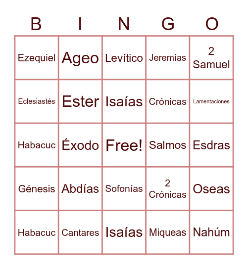 Libros de la Biblia AT Bingo Card