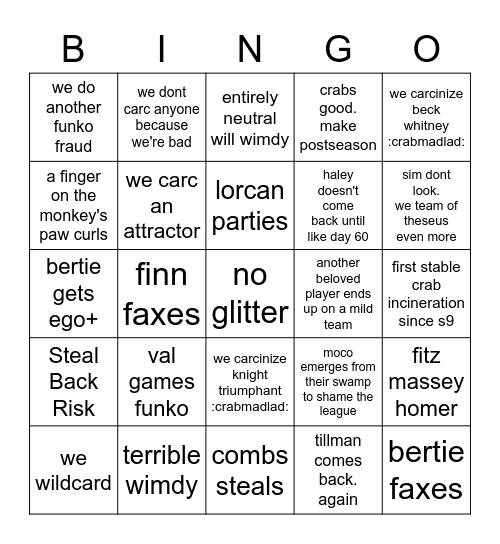 crabs s20-22 bingo Card