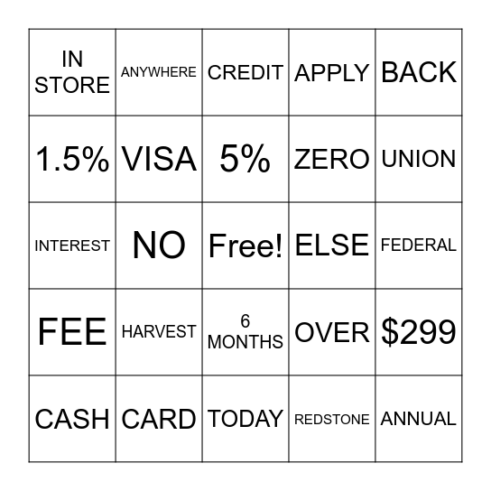 HARVEST CARD BINGO Card