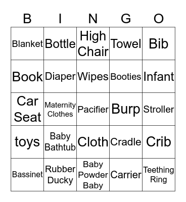 Baby SHower BINGO Card