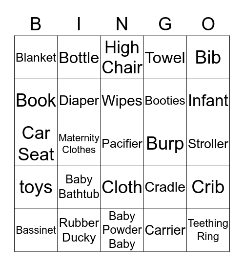 Baby SHower BINGO Card