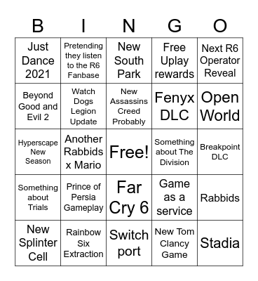 Ubisoft 2021 Bingo Card