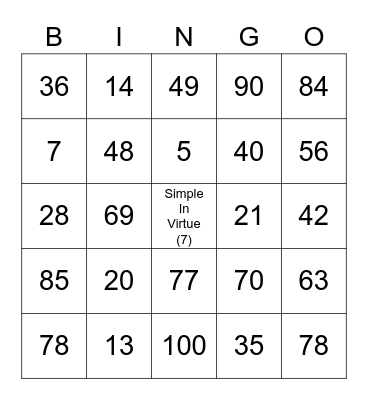 The Multiplication Game Bingo Card