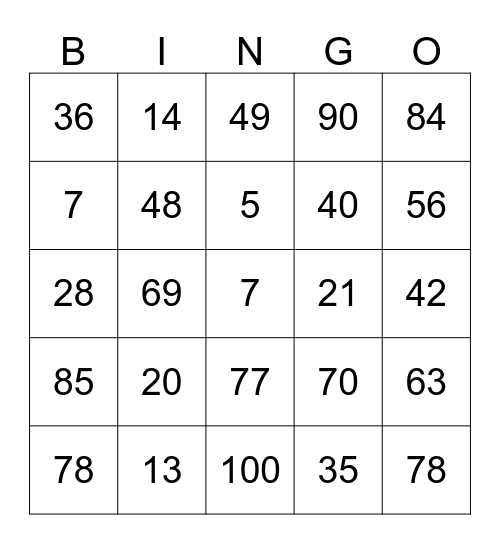 The Multiplication Game Bingo Card