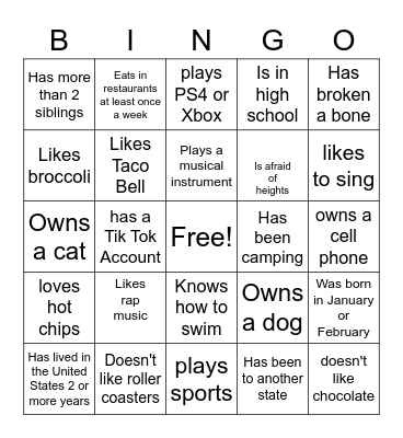 Find Someone Who Bingo Card