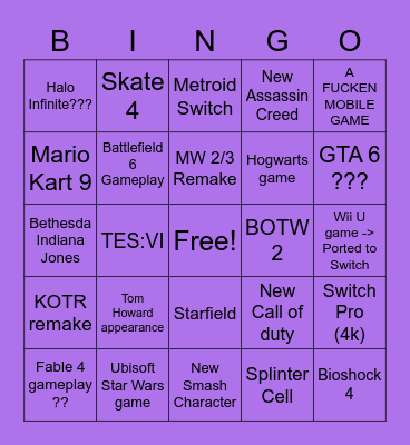 E3 2021 Bingo Card