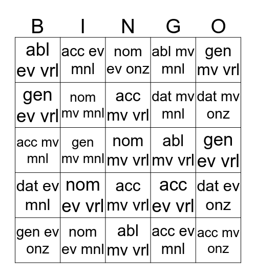 Rijtjes Bingo Card