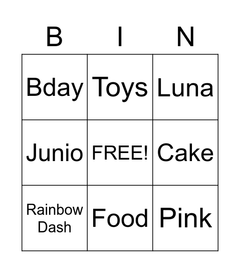 Birthday Bingo Card