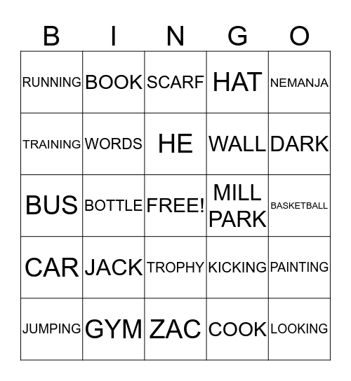 Nouns Bingo Card