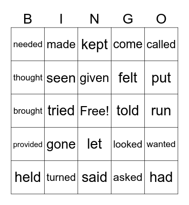 Irregular Verbs Bingo Card