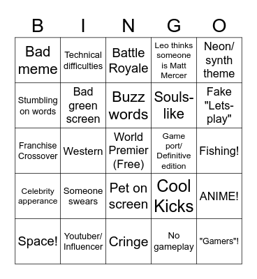 E3 bingo Card