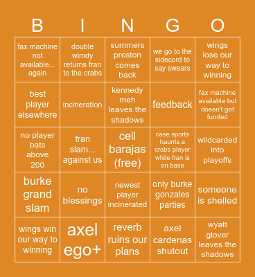 Wild Wings S20 Bingo Card