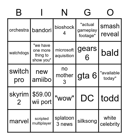 Ryan Phantom's E3 Bingo Card