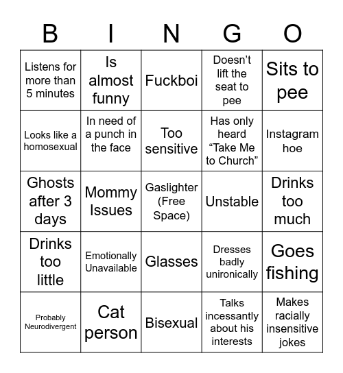 Boys for Kayla Bingo Card