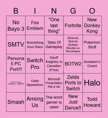 E3 Prediction Bingo Card