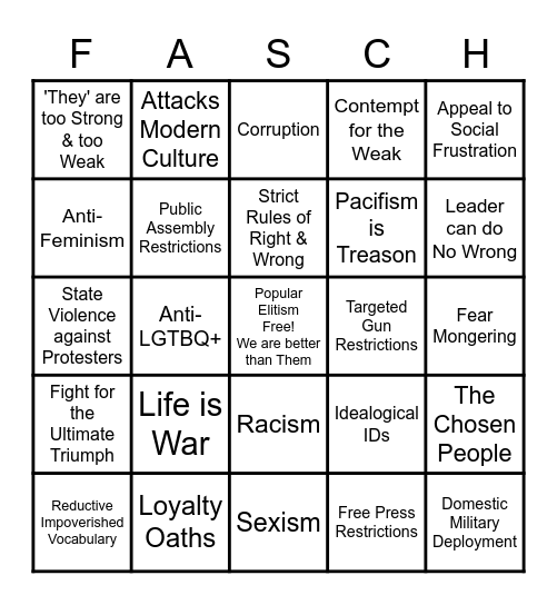 Bingo Fascism Bingo Card