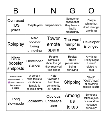 tds general channel Bingo Card