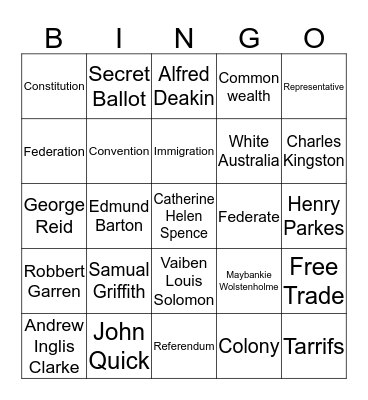 Federation Bingo Card