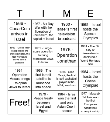 Time Tunnel!!!!! Bingo Card