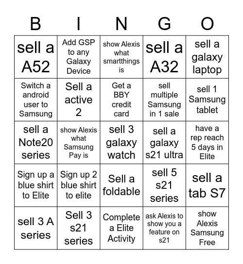 Samsung Bingo Card Bingo Card