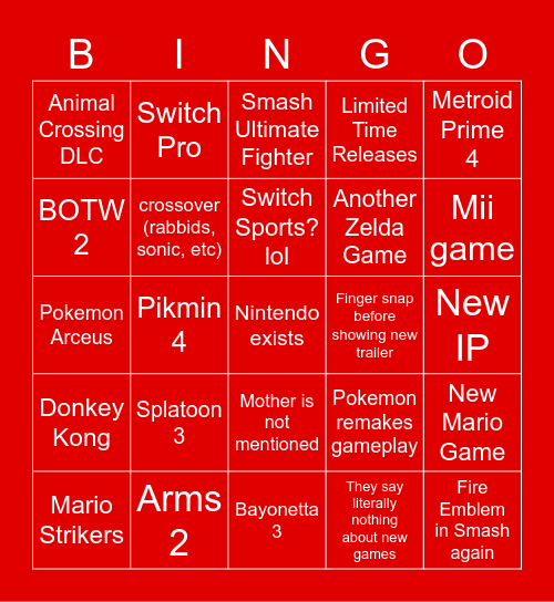 "Nintendo please we are begging at this point" Bingo Card