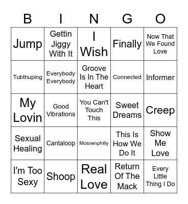 1990 Hits Bingo Card