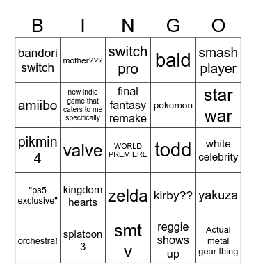 Nox's E3 Bingo Card