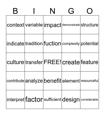 P30 Vocabulary Lessons 1-5 Bingo Card