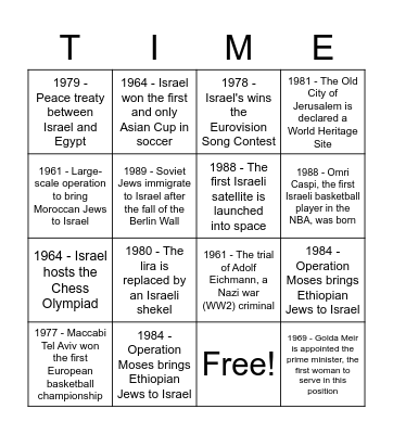 Time Tunnel!!!!! Bingo Card