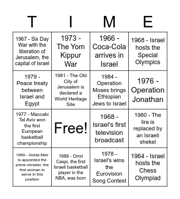 Time Tunnel!!!!! Bingo Card